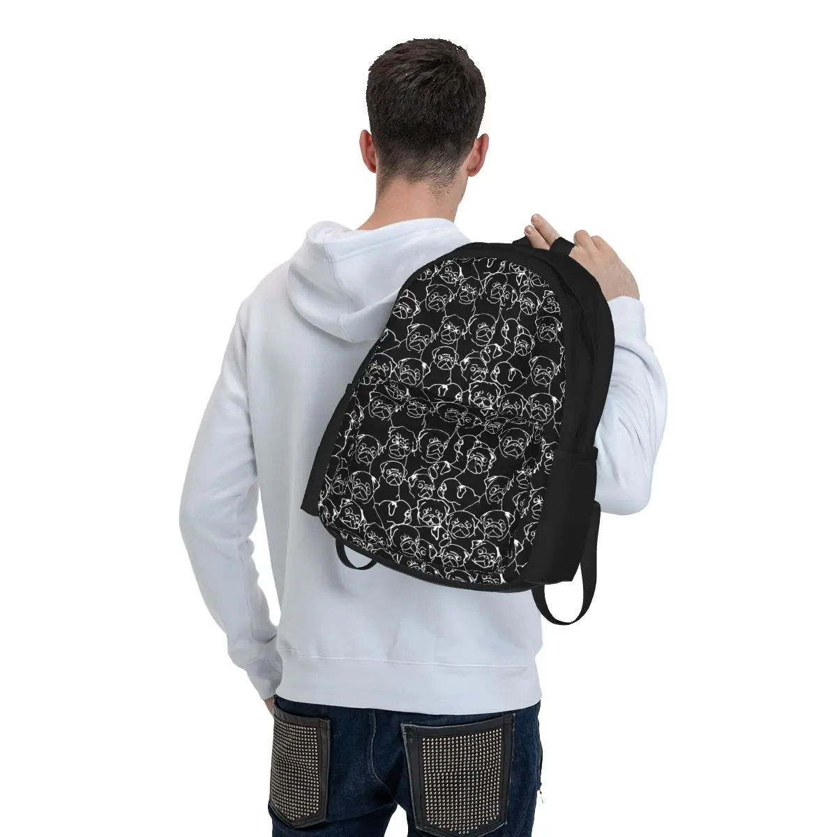 Sacos escolares dos desenhos animados para crianças, mochilas Oh Black Pugs e Pug, mochila para meninos e meninas, mochila para laptop, bolsa de ombro para estudantes