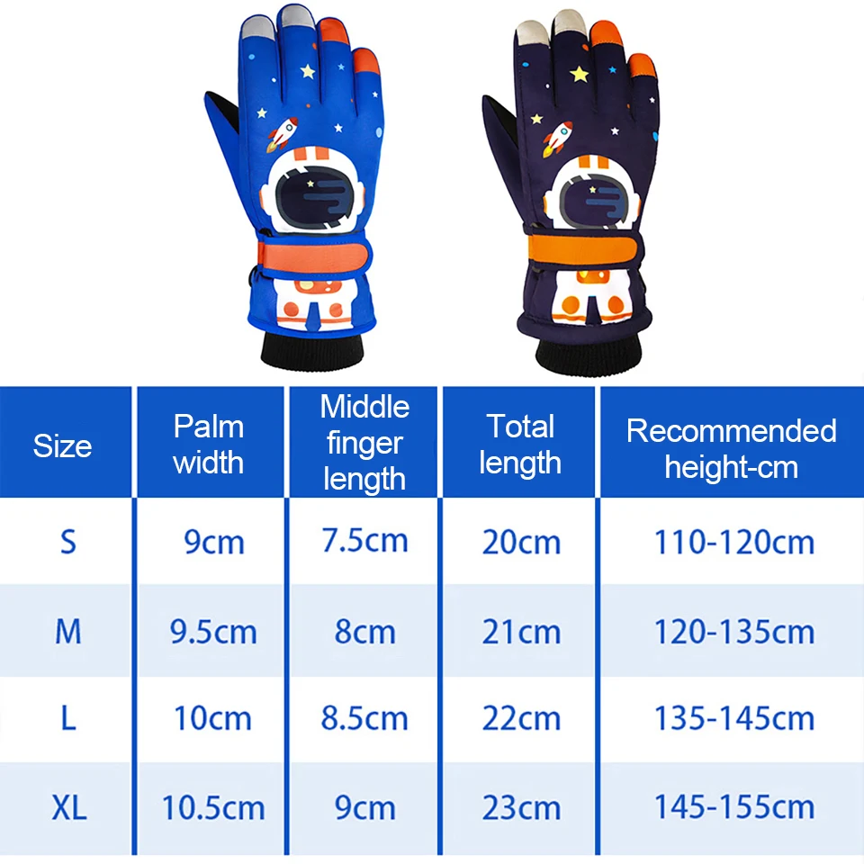 GOBYGO 1 زوج قفازات الشتاء للأطفال رائد الفضاء الكرتون الأطفال نسخة خمسة أصابع الدفء الدراجات يندبروف قفازات التزلج #6