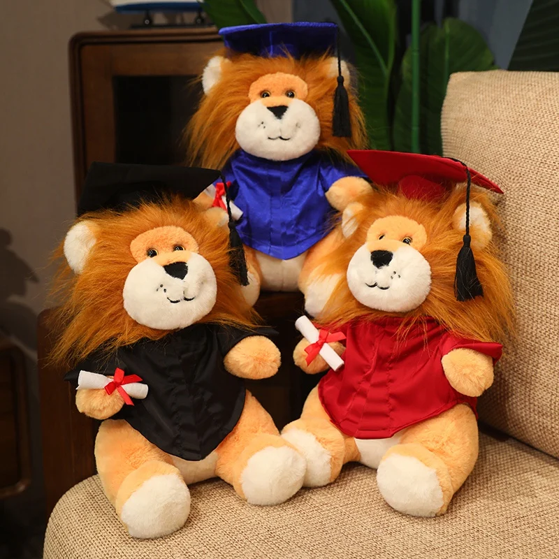 35cm Simulation Cute Graduation Lion Plush Doll Bachelor Costume Doctor Hat Lion Animal Plush Toy For Students Graduation Gift