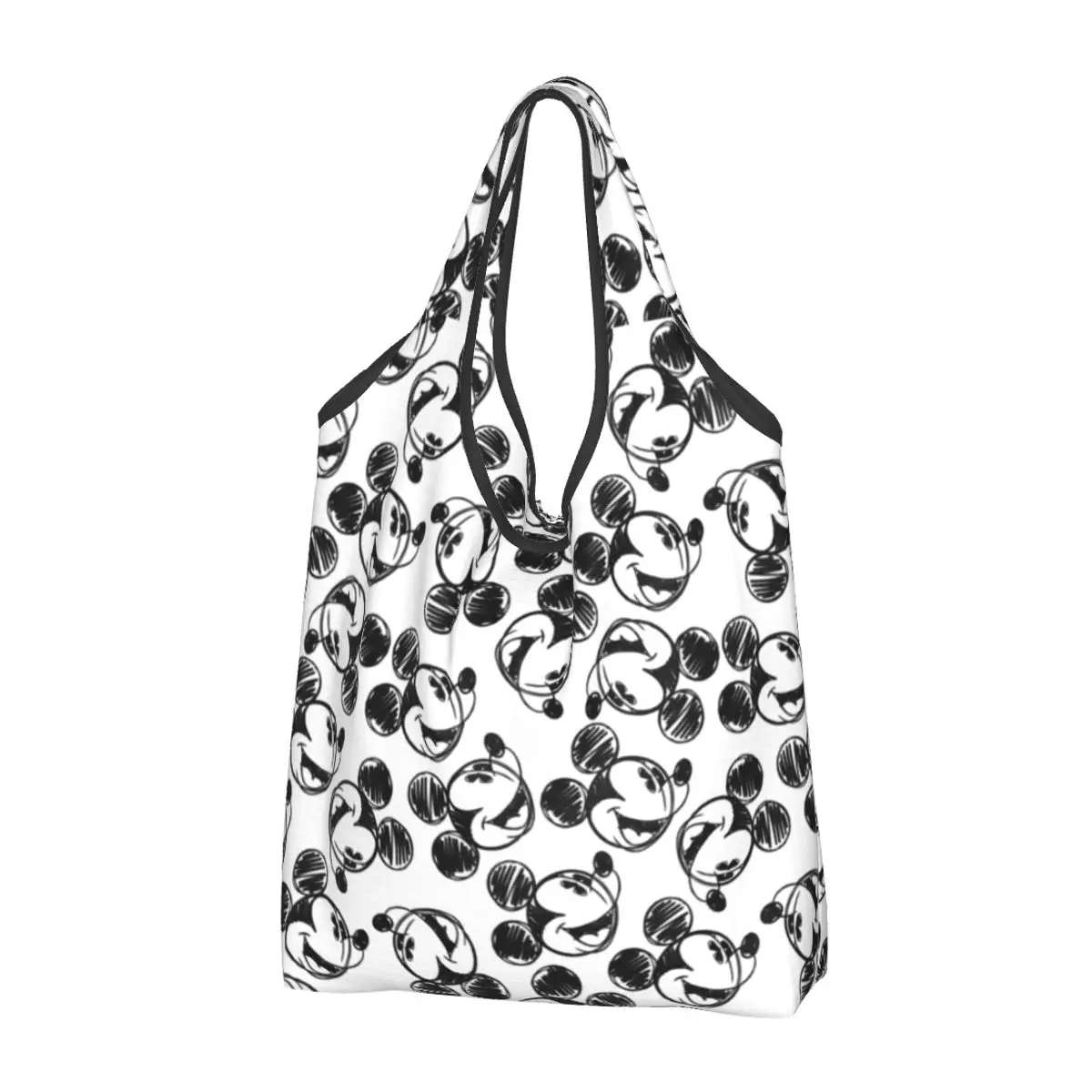 

Reusable Mickey Mouse Head Grocery Bags Foldable Machine Washable Shopping Bags Large Eco Storage Bag Attached Pouch