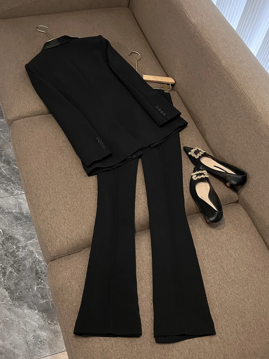 Ele Acetat-Kragen-Anzug-Set für Damen, Executive Sle, professionelles Outfit, schlankmachende Hose mit weitem Bein, Bürokleidung X33
