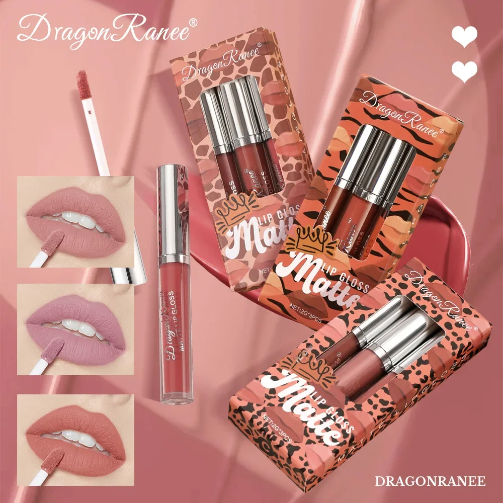 3-Pack Non-Stick Matte Lip Gloss Set Liquid Lipstick Gift Box Set of 3 Long-Lasting Comfortable Matte Finish Lip Colors
