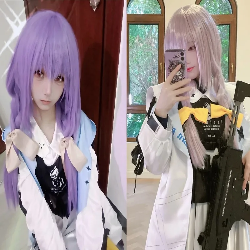 Disfraz de Cosplay de archivo azul Hakari Atsuko, peluca, tocado para mujer, carnaval, Halloween, fiesta, trajes de juego de rol, pelo morado
