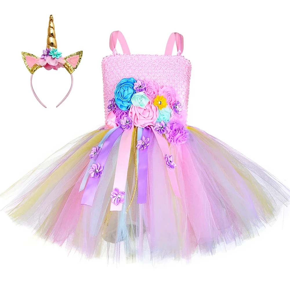 

Girls Pink Unicorn Tutu Dress Outfit Pastel Flowers Kids Birthday Party Dresses for Girls Halloween Carnival Costume Vestido