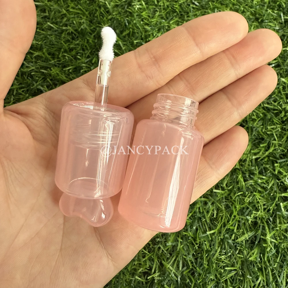 3.5ml Stock Cute Unique Cosmetic Round Heart Shape Lip Gloss Tube With Brush Lip Gloss Tubes Custom Box