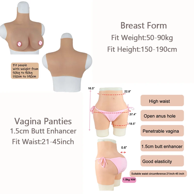 Silicone Realistic Boobs And Fake Vagina Panties Set Butt Enhancer Male To Female Bodysuit Cospaly Crossdressing Shapewear