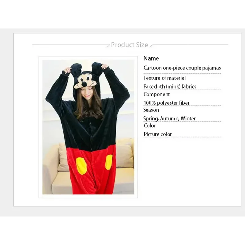 Disney Figuren Mickey Mouse Onesie Pyjamas Kinder Erwachsene Cosplay Kostüm Cartoon Tier Pyjamas Weiche Flanell Schlaf Homewear Geschenke