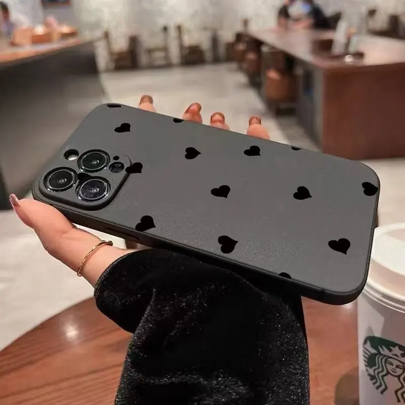 샤오미 레드미 노트 14 13 12 11 프로 플러스 5G 10 레드미 14C 13C 12C용 블랙 하트 패턴 폰 케이스, 충격 방지 소프트 실리콘 커버