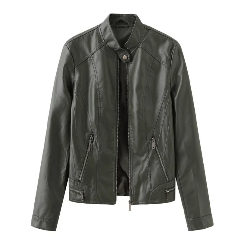 Leather Jacket Female Autumn Long-sleeved Zipper Slim Fashion Biker Coat Imitation Leather Jacket Stand Collar Jacket