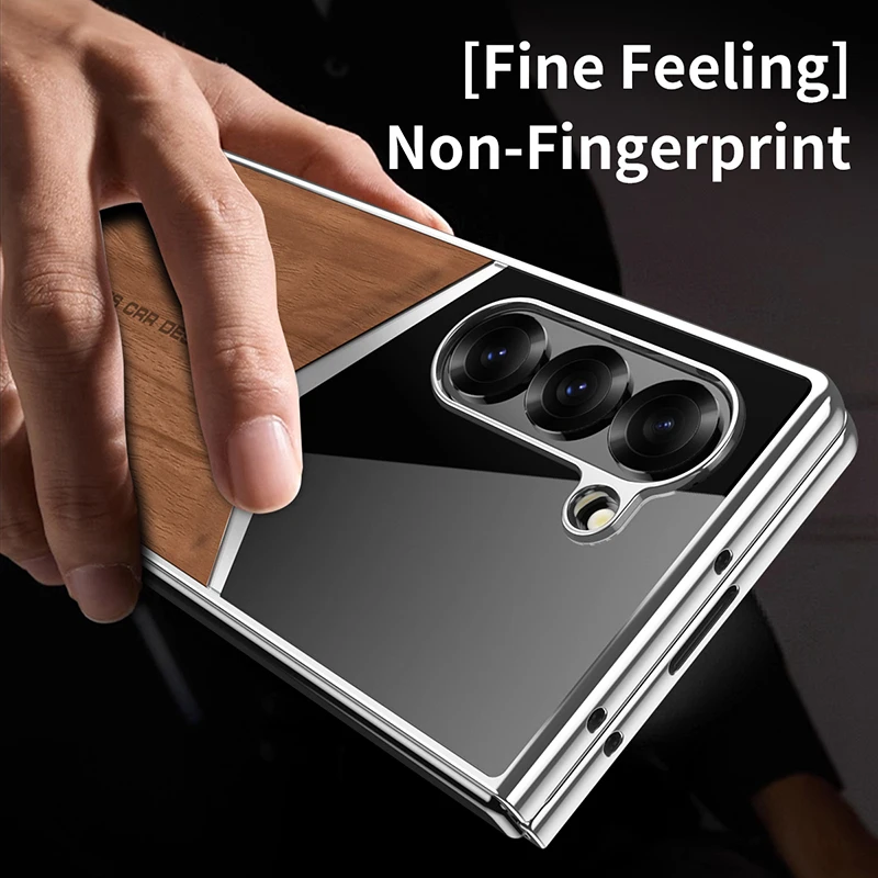 Luxury Plating Wood Grain Leather Screen Protect Case For Samsung Galaxy Z Fold 8 Ultra 8 7 6 5 4 3 PU Contrast Anti-drop Cover