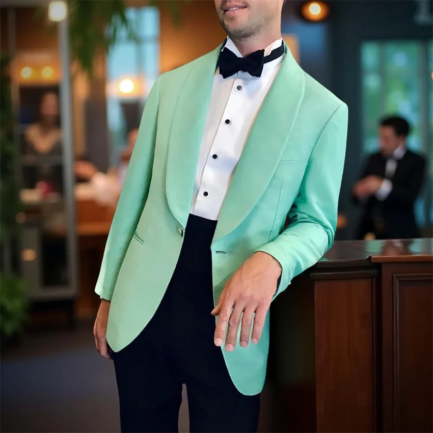 

Mint Green Casual Men Suits Slim Fit Peak Lapel Business Formal Wedding Suit 2 Pcs Groom Tuxedo Set Jacket with Pants