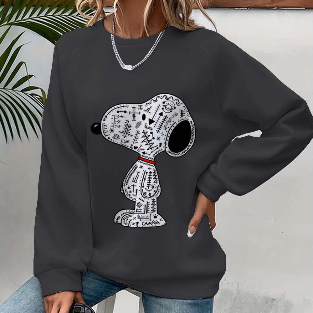 Snoopy cartoon print Women Sweatshirt Long Sleeve Crewneck Graphic Hoodie Clothes Couple Valentine\'s Day Gift Womens Clothes