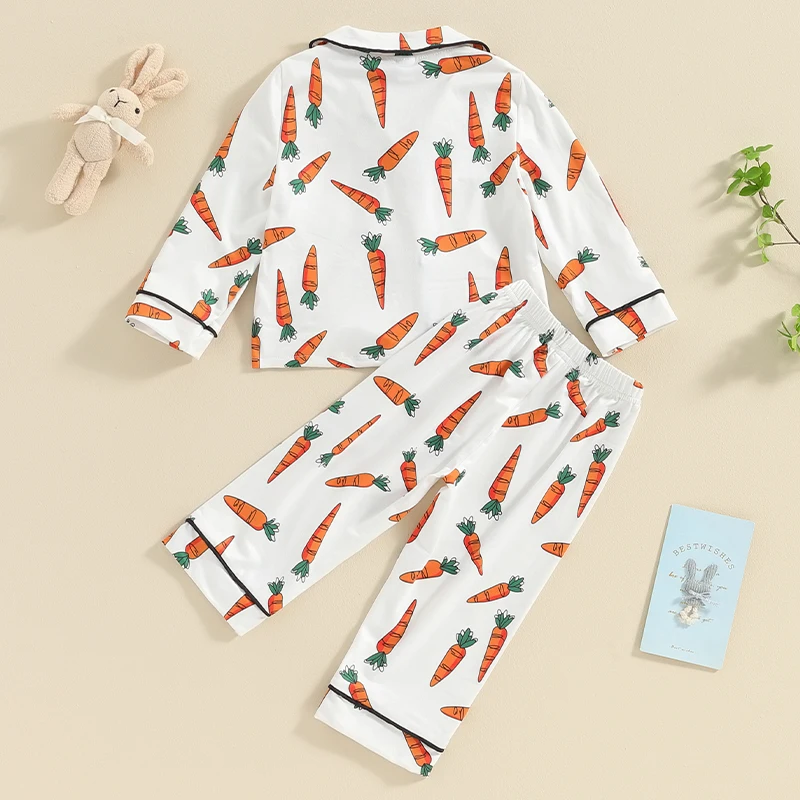 

Adorable Bunny Print Toddler Easter Pajamas Set with Matching Long Sleeve Shirt and Pants for Baby Loungewear Collection