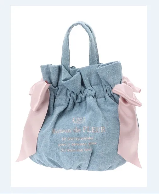Japonais automne et hiver poire fleur mignon nouveau Denim arc seau sac Laides Satin doux bandoulière épaule Portable sac pour femmes
