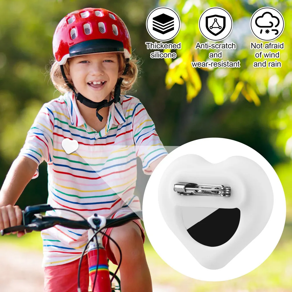 For AirTag Hidden Holder Heart-shaped Silicone Protective Case with Safety Pin for Air Tag Anti-Lost Cover Kid Elderly Clothing