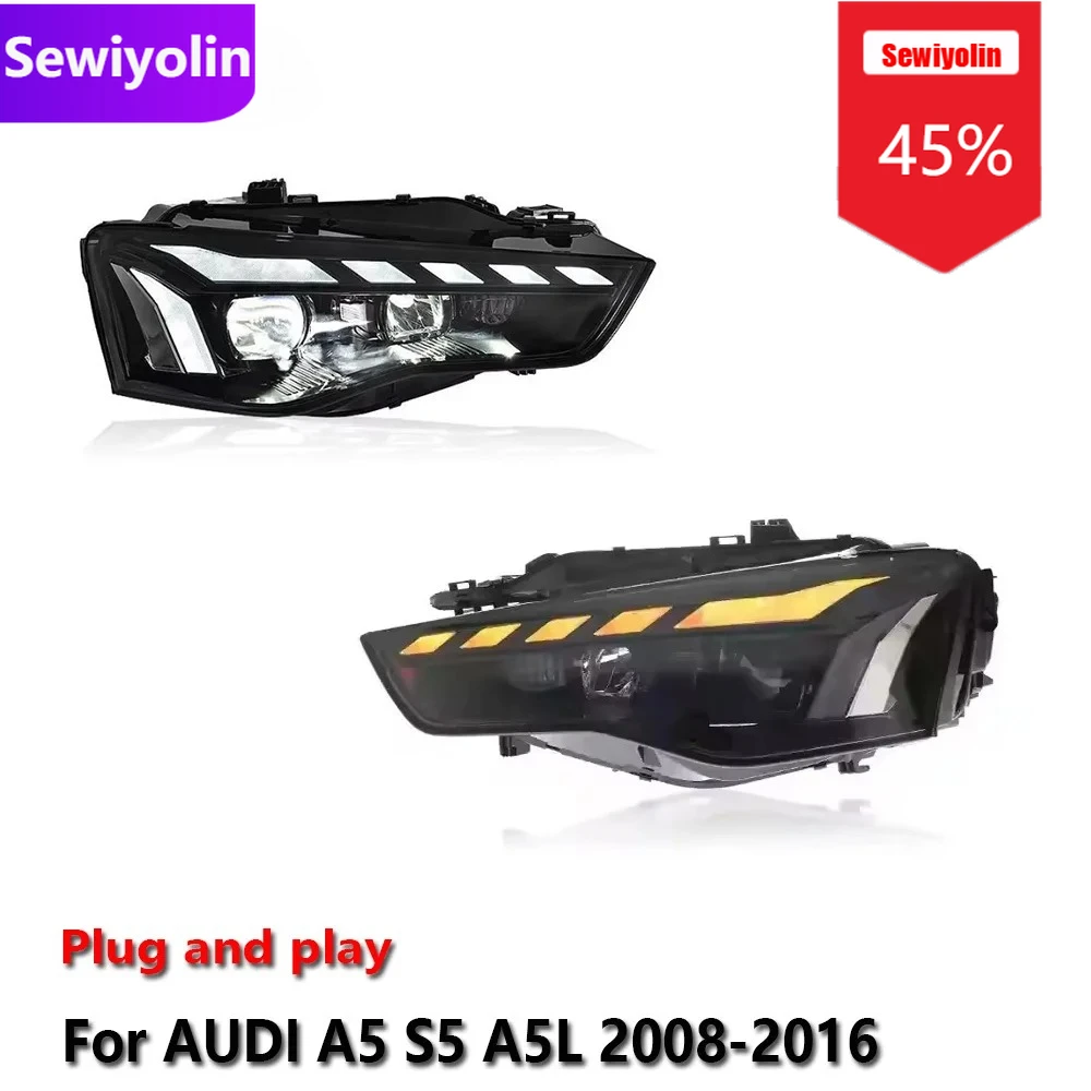 

Автомобильные светодиодные фары DRL в сборе для Audi A5 S5 A5L 2008-2016, противотуманные фары DRL, стоп-сигналы поворота Plug and Play