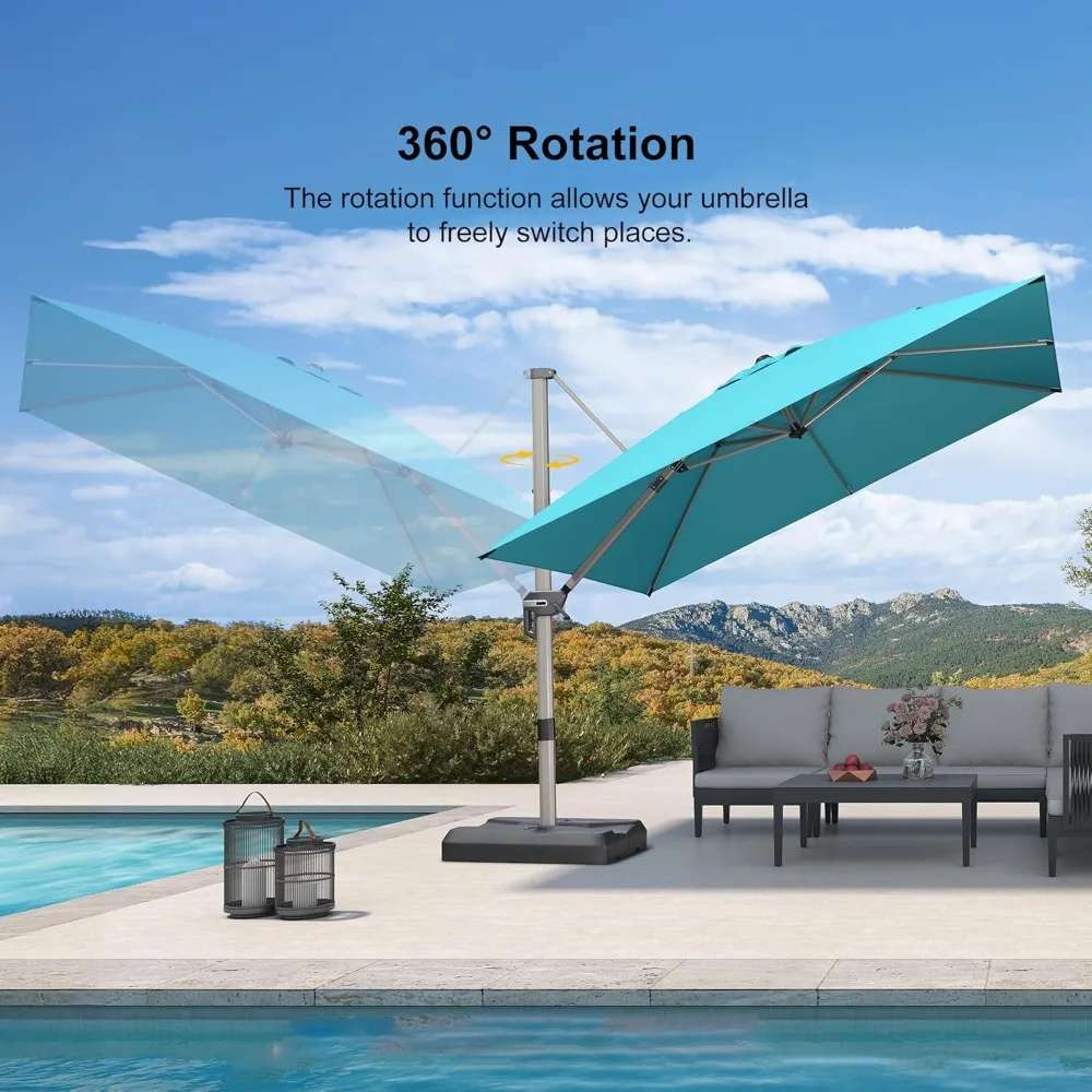 10FT Patio Umbrella with Base Cantilever Umbrella Square Outdoor Offset Umbrella with Champagne Frame and 360°, Customized