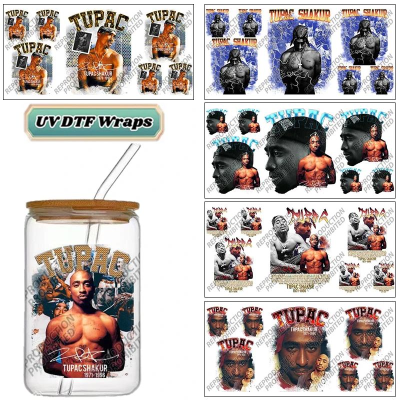 Popular Super Rapper Tupac Pattern UV DTF Wrap Transfer 16oz Waterproof Permanent Adhesive 3D Sticker No Heat Needed