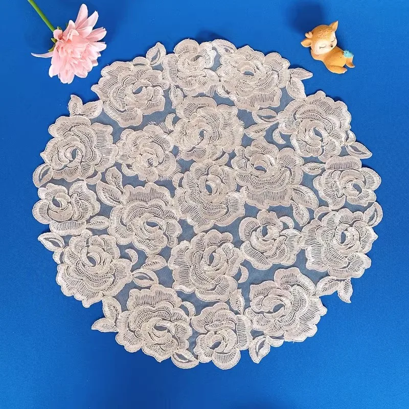 

Europe mesh rose flower embroidery table place mat cloth Wedding Christmas party placemat kitchen Table decoration and accessory