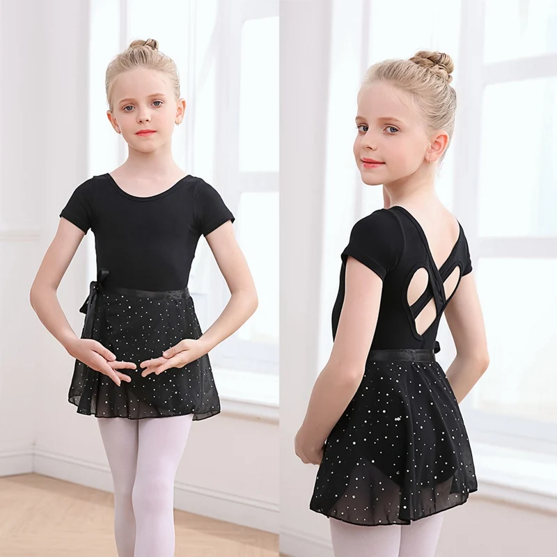 Girls' Ballet Tights Toddler Short Sleeve Dance Dress Set with Detachable Tie Combination