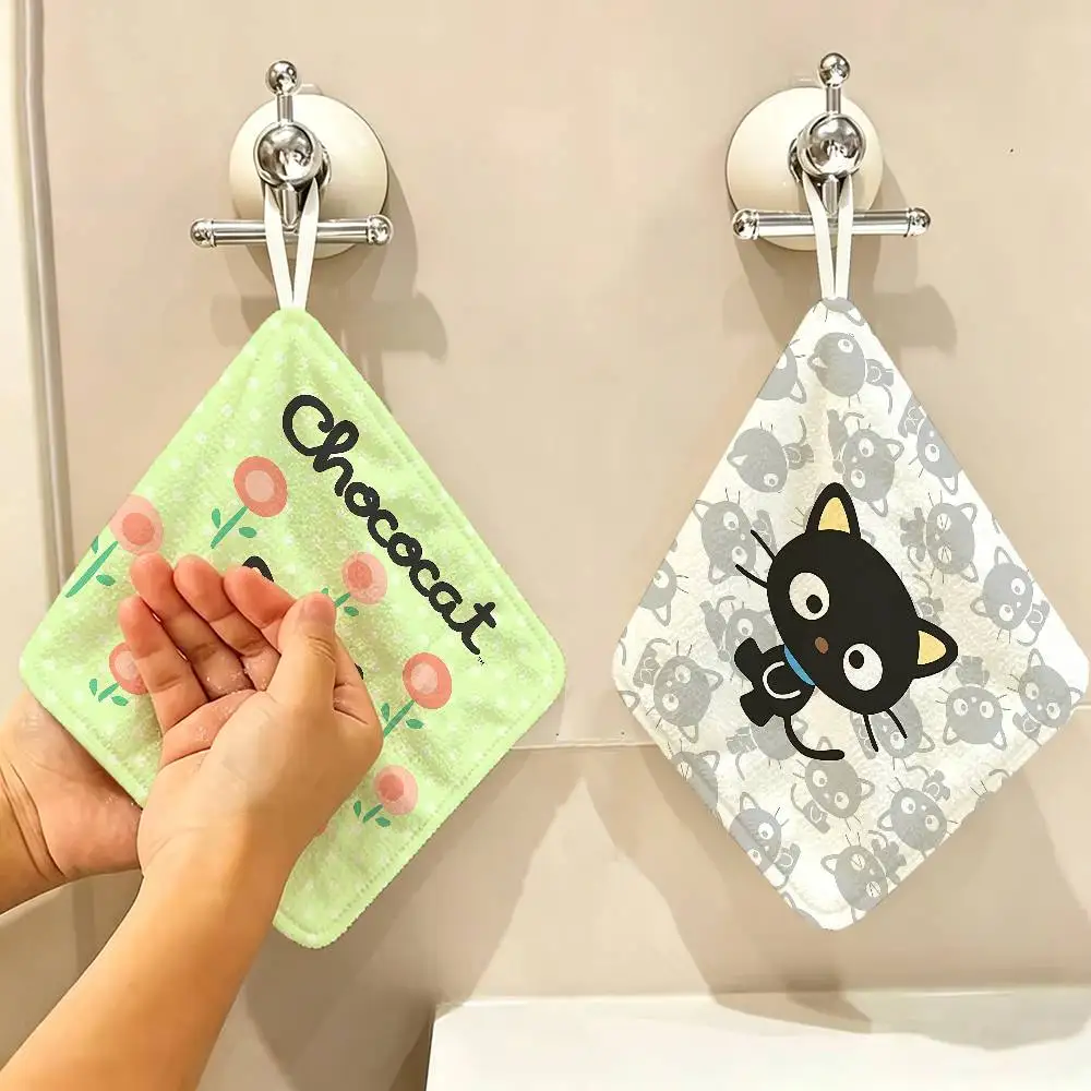 Cartoon Art Chibi Cat C-Chococat Polyester Cotton Hand Wiping Towel, Hanging Design, Durable For Household Restaurant Toilet Use