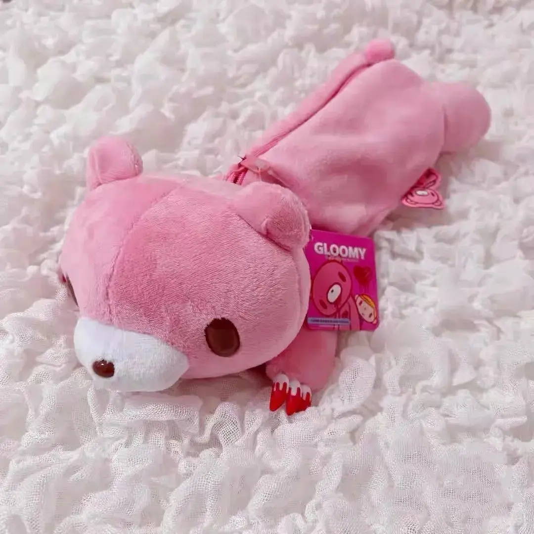 Estojo de Lápis Tricotado Y2K Bloody Bear, Bolsa de Maquiagem de Crochê Rosa, Estojo de Material Escolar com Estética Gótica, Suprimentos Escolares Harajuku