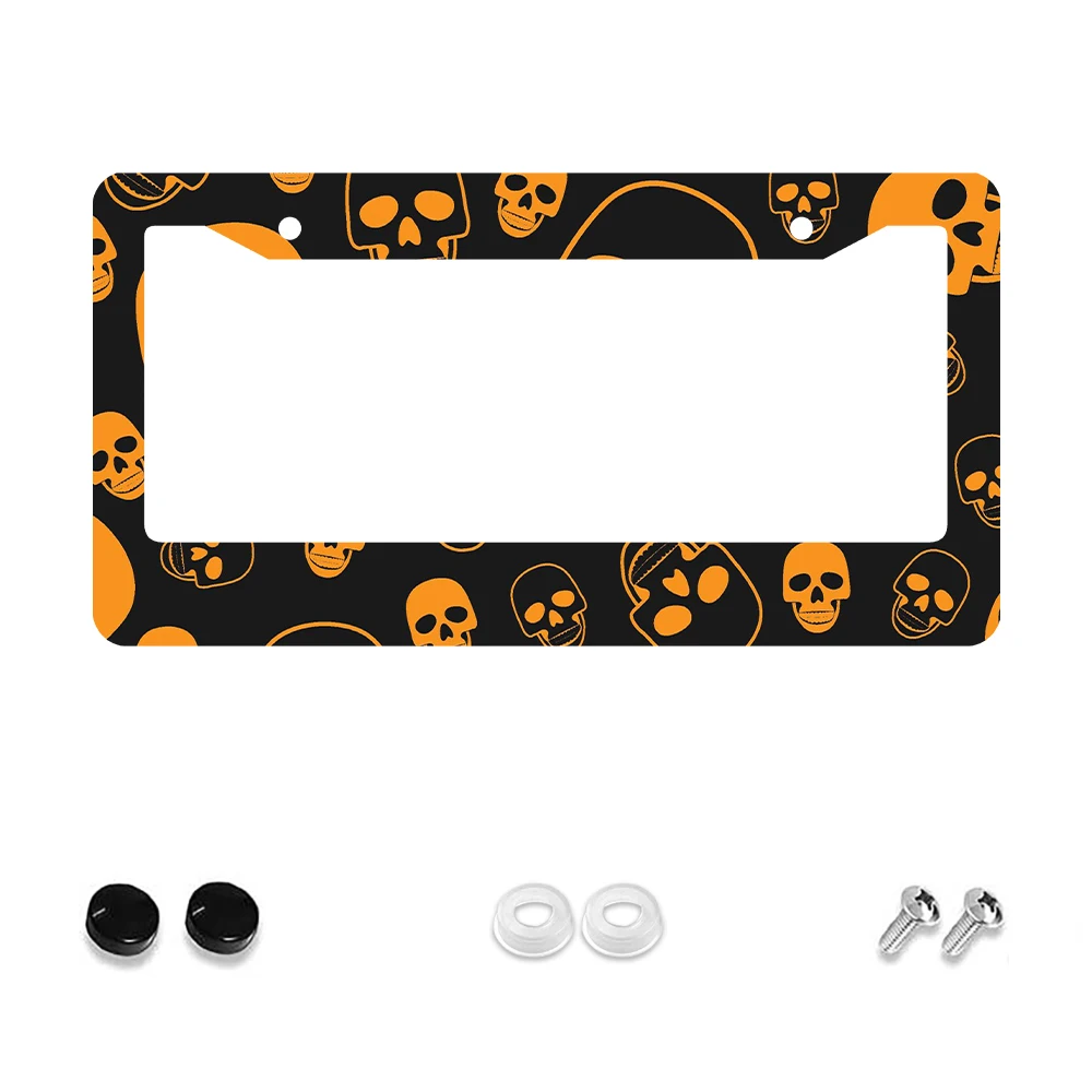

1 шт. черно-оранжевый череп с 2 отверстиями рамка номерного знака алюминиевый материал 6x12 дюймов с набором винтов ретро новинка Car De