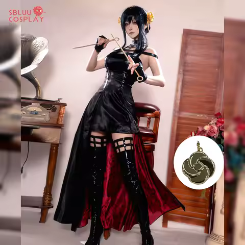 SBluuCosplay Yor Cosplay Anime Women Gothic Dress Forger Costume Black Dress Halloween Party Outfit for Women