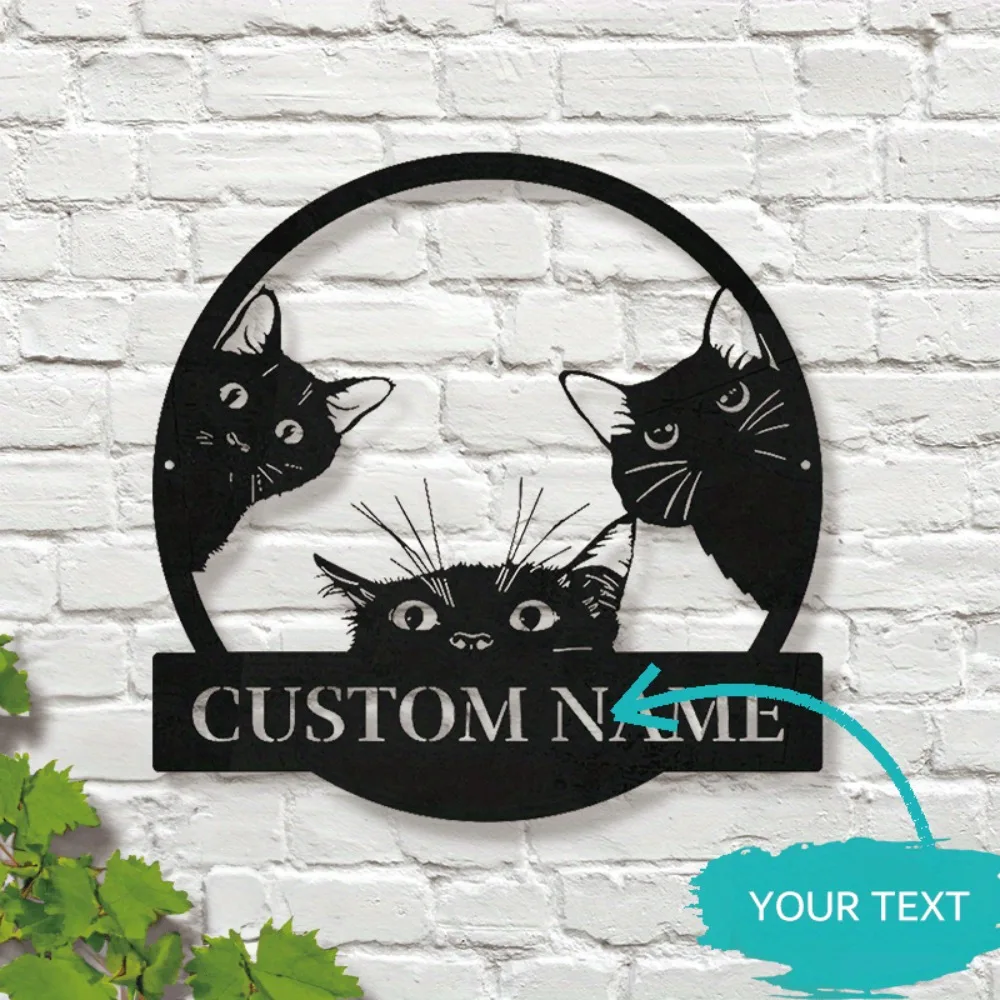 

Custom Cat Trio Metal Wall Sculptures with Personalized Name Ideal for Farmhouse Decor Outdoor Patio Porch Gift for Cat Lovers