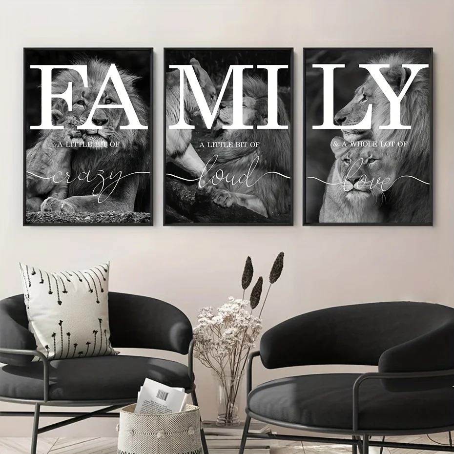 3 stücke Schwarz Und Weiß Löwe Familie Zitat Hause Zeichen Leinwand Gemälde Tier Löwe Wand Kunstdrucke Und Poster Für Wohnzimmer