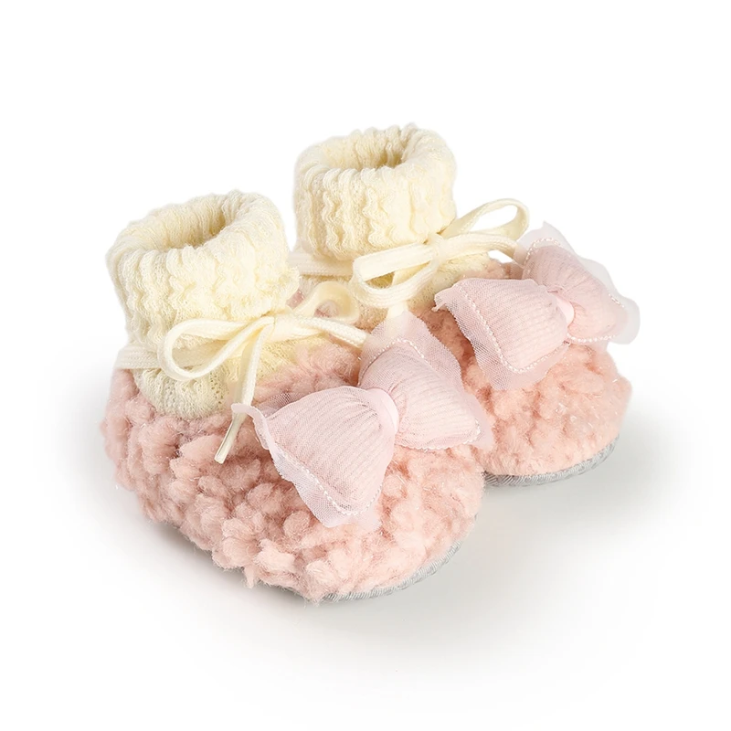 

1Pair Newborn Knitted Baby Shoes 0-12M Bows Princess Girls First Boots Autumn Winter Warm Infant Baby Shoes Bed Footwear