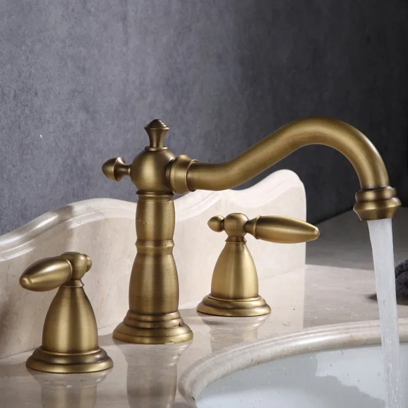 

Antique Basin Faucet Brass Black Widespread Bathroom Faucet Rose Gold Sink Faucets 3 Hole Hot And Cold Water Faucet Tap