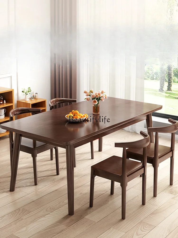 

yj32 Nordic all solid wood modern simple large board table small apartment rectangular eating table