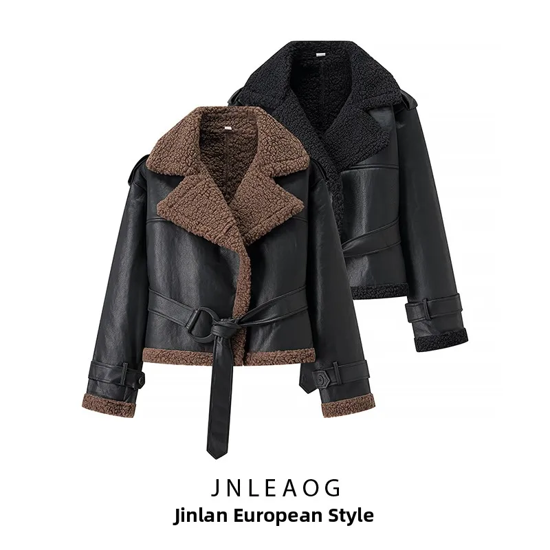 

JNLEAOG модный женский джат из натуральной кожи и меха, осенняя новая версия-стойка, искусственный материал, полиэфирное волокно