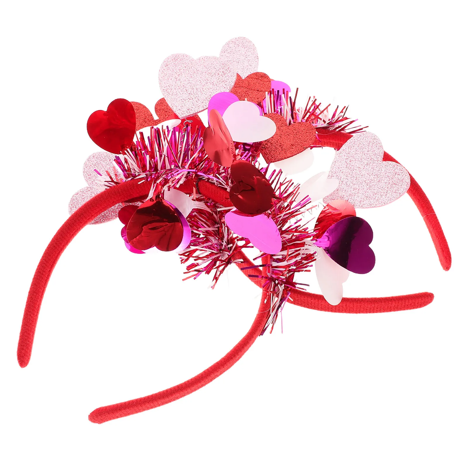 

2Pcs Valentines Day Heart Headbands Red Sequin Heart Shape Headwear Party Hair Bands Women Valentines Accessories Fashion