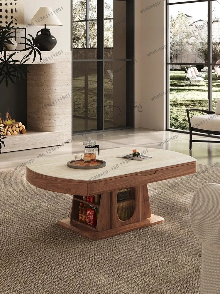 

Intelligent lifting rock slab coffee table dining table dual-purpose small apartment multi-function medium and ancient style