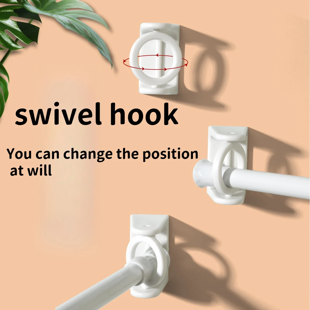 Rotating Hanging Ring Curtain Rod Telescopic Rod Fixed Bracket Kitchen Bathroom Multi-functional Storage Punch-free Hook