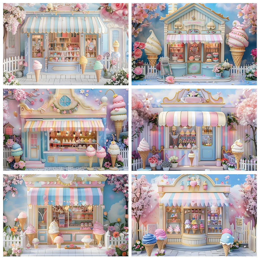 

Summer Photography Background Ice Cream Shop Party Decoration Supplies Cake Smash Banner Kids Birthday Backdops Studio Props