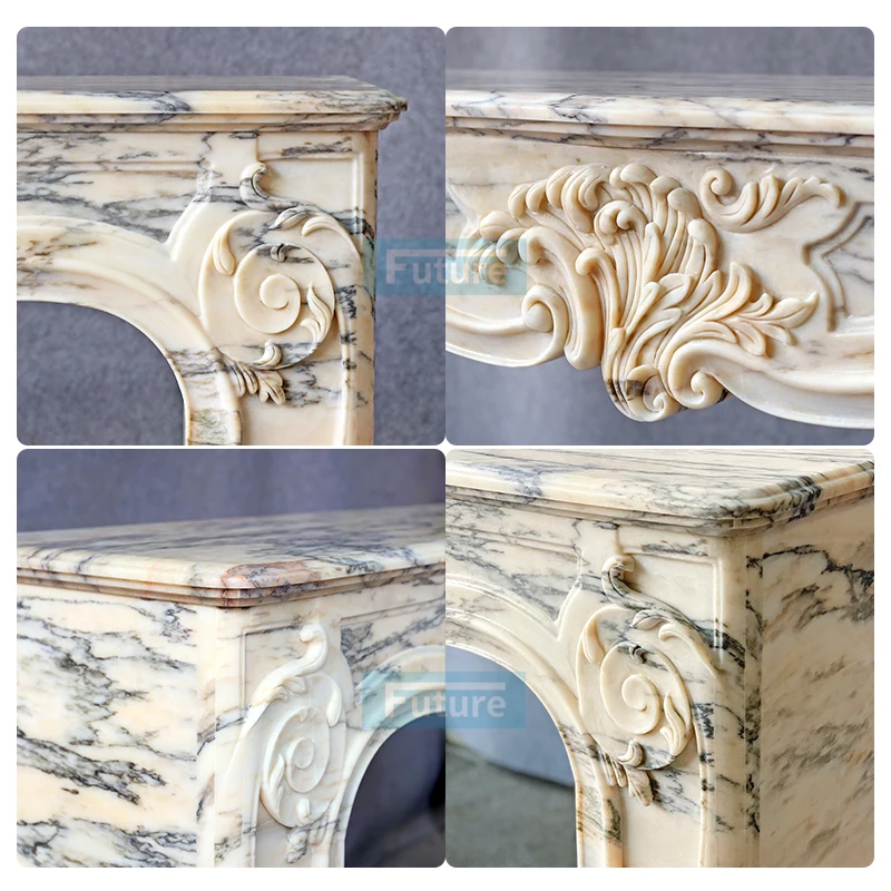 Modern Design 100% Natural Stone Artistic Carving Smoke White Marble Fireplace Surround for Home Hotel Villa Home Decor