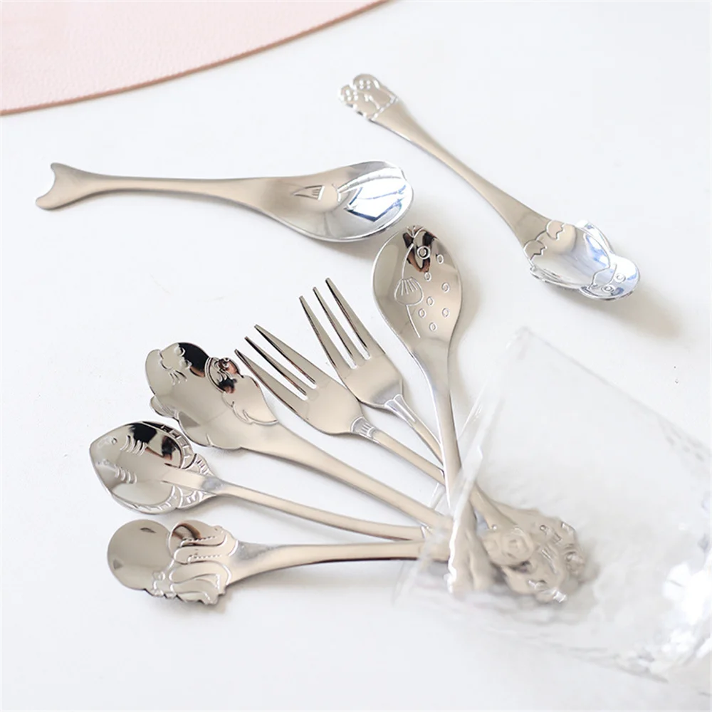 Children Spoon High Quality Beautiful 304 Stainless Steel Creative Tableware Coffee Spoon Nordic Style Mirror Light Cartoon image 3