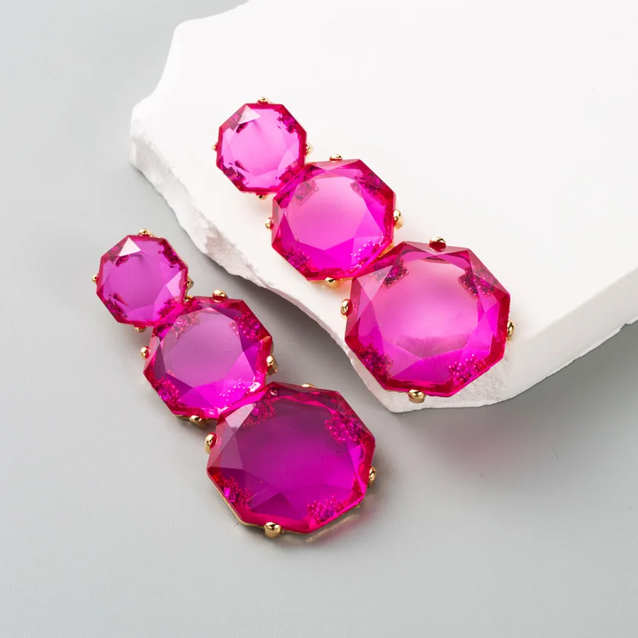 Multi Styles Boho Statement Fuchsia White Crystals Drop Earrings for Women Party Zircon Fuchsia Jewelry
