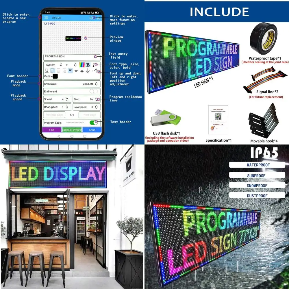 

Программируемая уличная светодиодная вывеска с бегущей строкой, водонепроницаемая цифровая доска для рекламы, полноцветная, высокой яркости, 77x20 для бизнес-рекламы