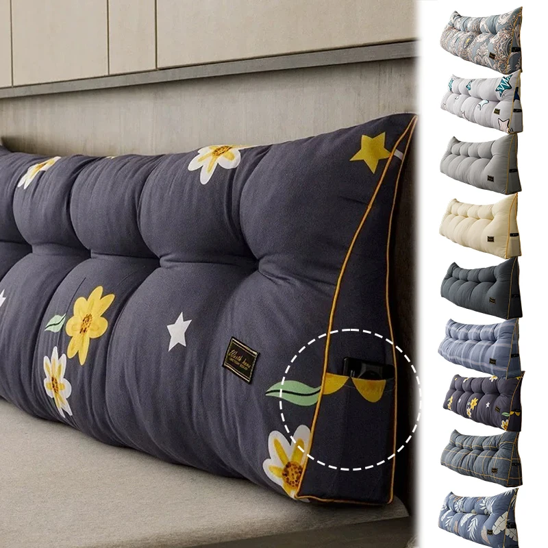 Triangular Headboard Wedge Pillow for Daybed with Side Pockets Removable Washable HighElastic Filler Back Lumbar Support Cushion