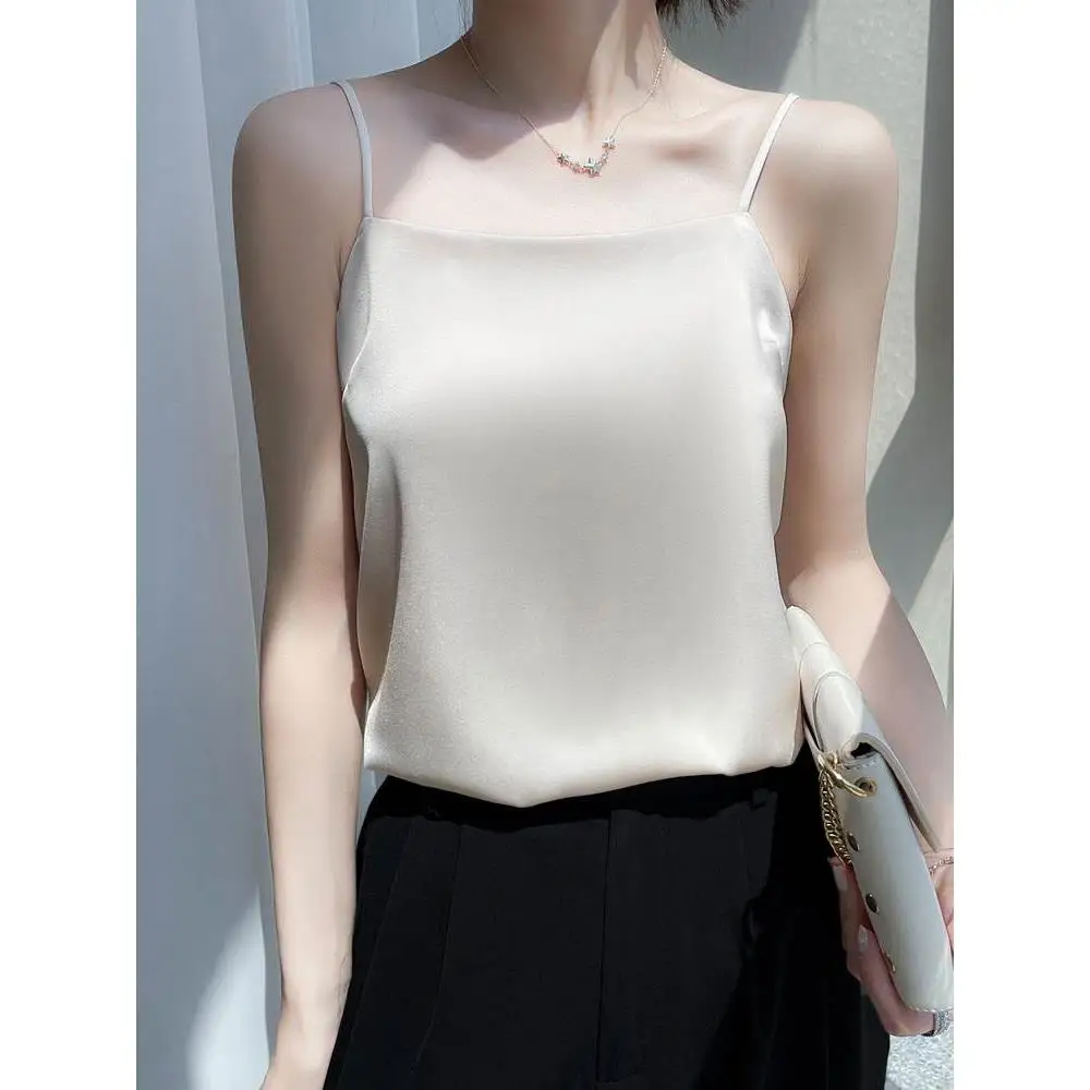 Sling Silk Vest Women Outer Wear Base 24 Summer New Top Thin Slimming  Silk off-Neck Inner wear