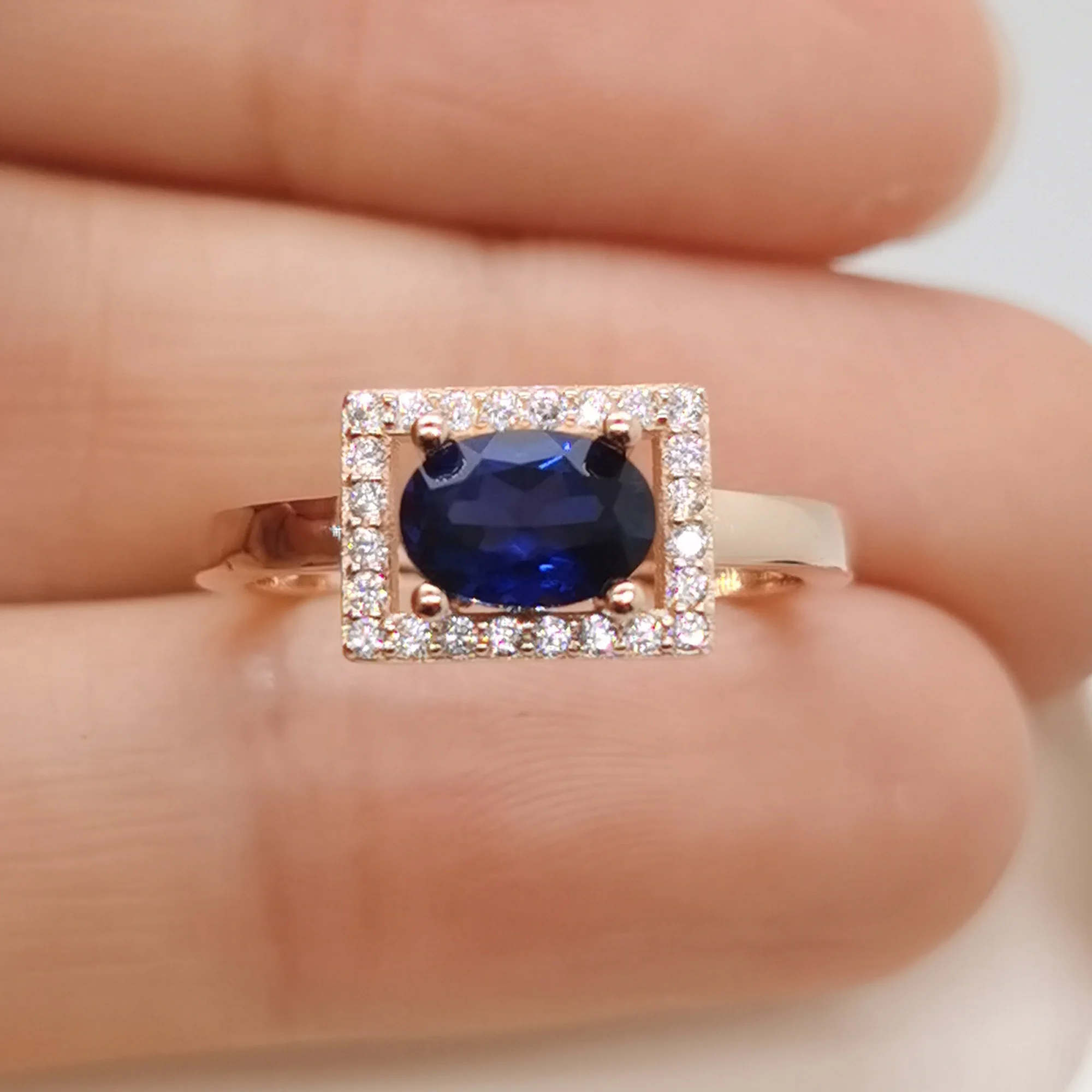 Man Made Royal Blue Sapphire Ring 0.7ct 5mm *6mm 925 Silver Sapphire Silver Ring 18K Gold Plating Gemstone Ring