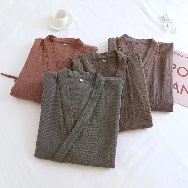 

Cotton Kimono Robes with Pockets for Men's Spring and Summer Thin Sleepwear Clothes Oversized Yukata Sweatshirt Bathrobe
