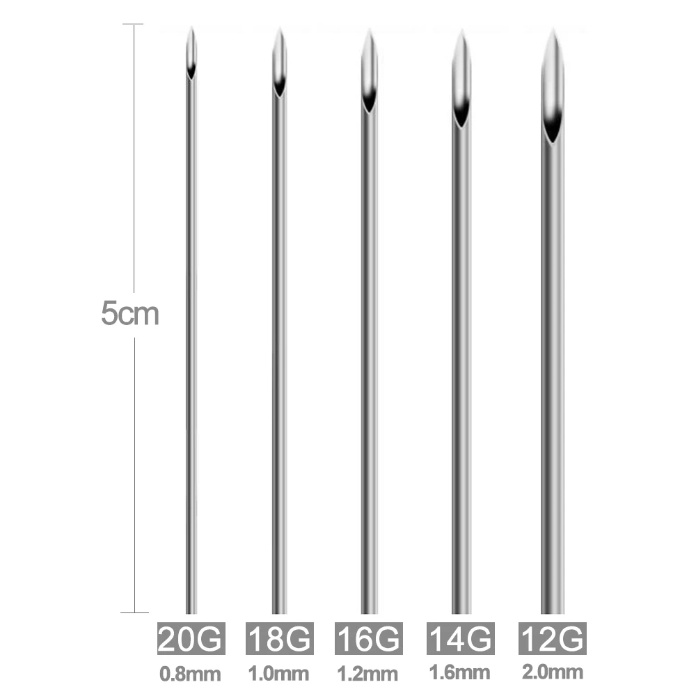 20PCS Mix Piercing Needles Surgical Steel Body Piercing Needles 12/14/16/18/20G for Permanent Makeup Tattoo Needles