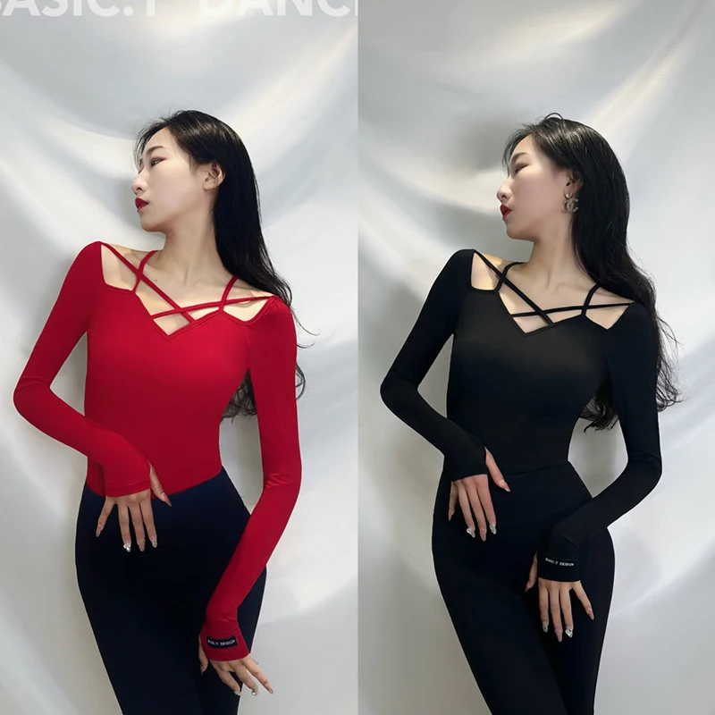 

2024 New Latin Dance Tops For Women Long Sleeved Shirts Chacha Rumba Samba Ault Female Latin Dance Practice Clothes DQS15944