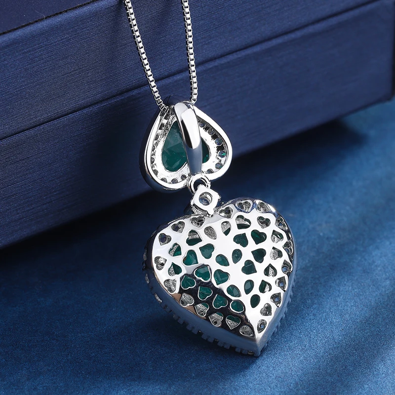 EYIKA Luxury Brazil Green Blue Paraiba Tourmaline Heart Pendant Necklace Ring Earrings Fusion Stone Jewelry Set Gift for Women