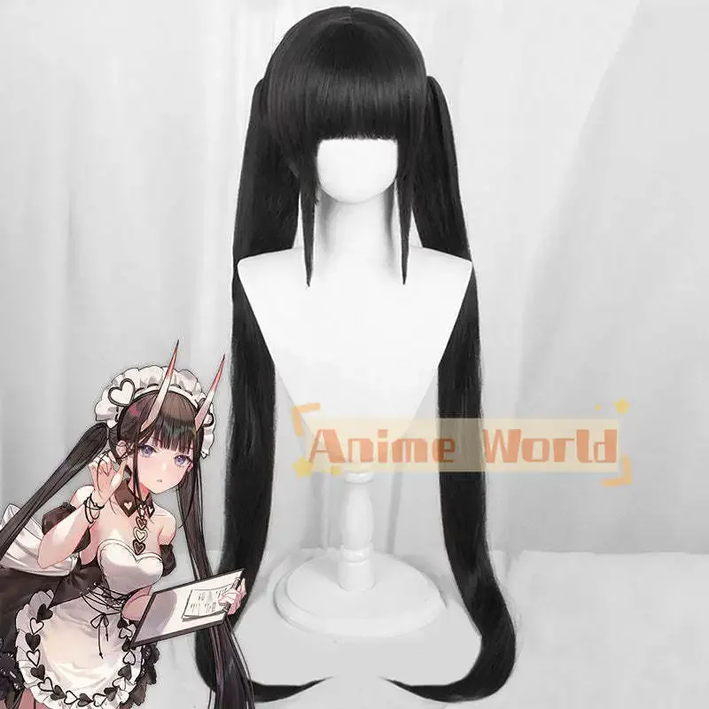 Azur Lane Noshiro Maid Peluca de cosplay negra